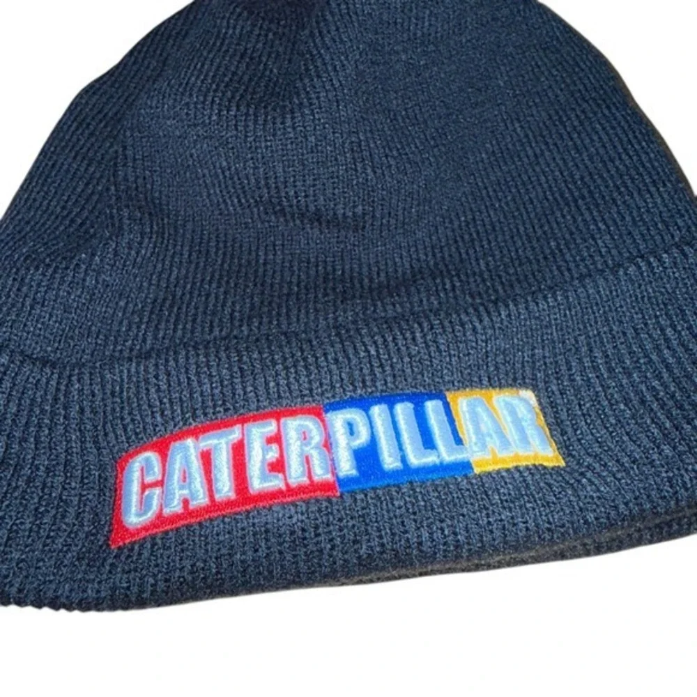 Caterpillar CAT Unisex One‎ Size Pre-Owned Embroidered Black Beanie Hat Pom Pom